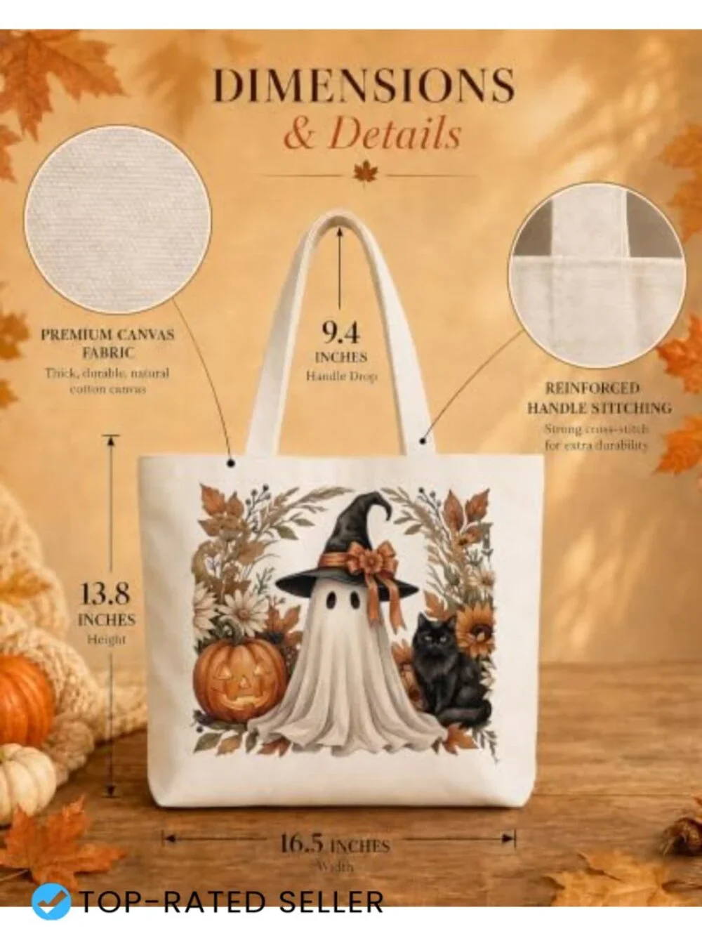 Autumn Canvas Tote Bag for Women, Reusable Shopping Work Bag